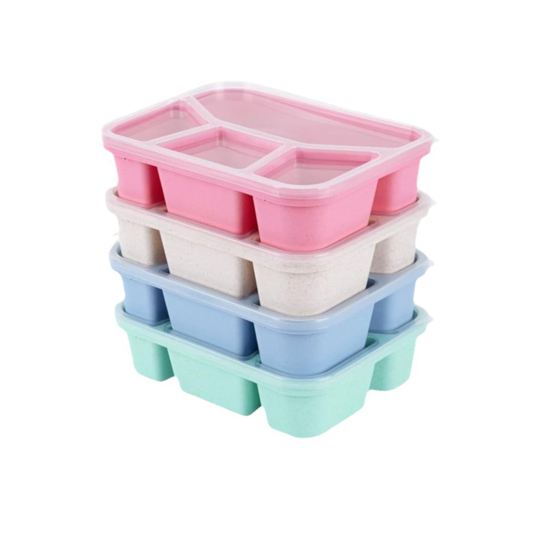 Eco-Friendly Wheat Straw 4-Compartment Bento Lunch Box - Image 2
