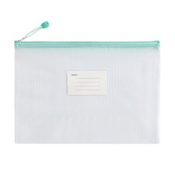 A4 Mesh PVC Zipper Document Case with Label Pocket - Image 3