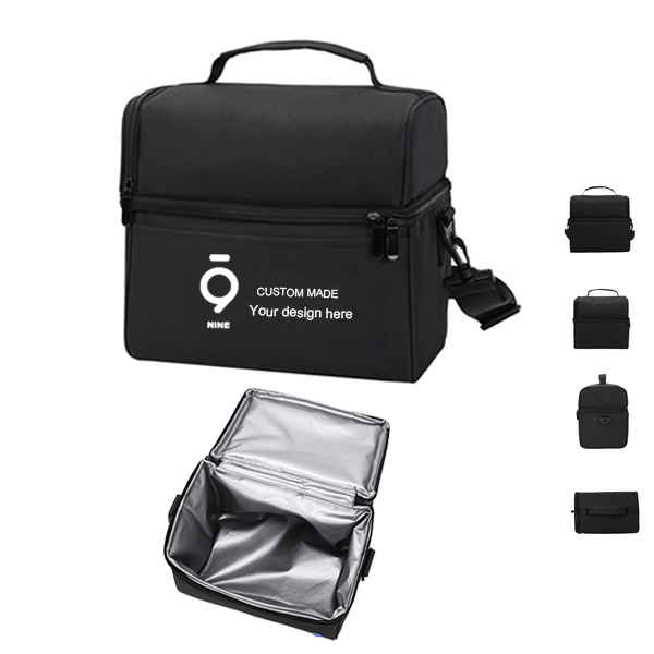 SAS056 Double-Layer Polyester Crossbody Lunch Bag