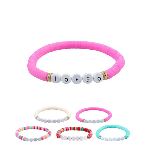 SAS080 Custom Handmade Stackable Letter Beaded Soft Clay Bracelet