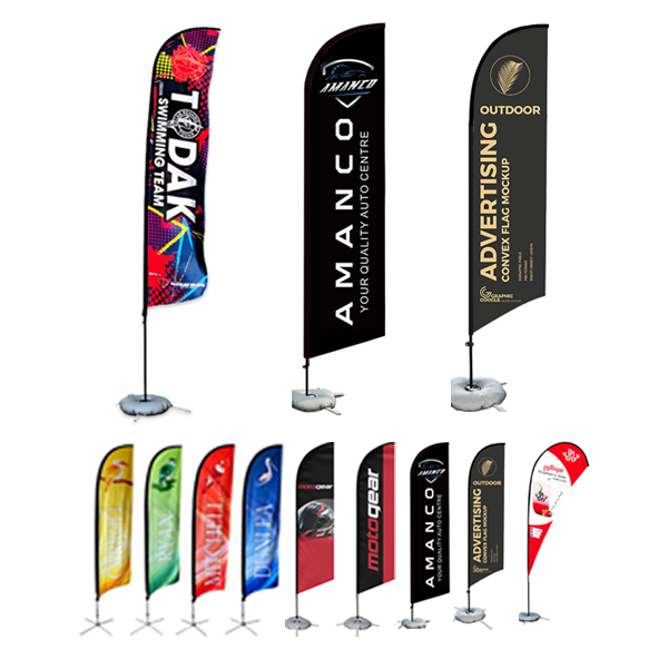 SAS096 9' Double Sided Printed Feather Beach Flag Kit W/ Cross Base & Water Bag